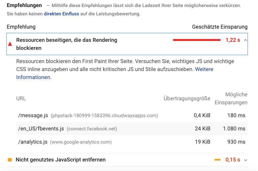 Ressourcen beseitigen, die das Rendering blockieren