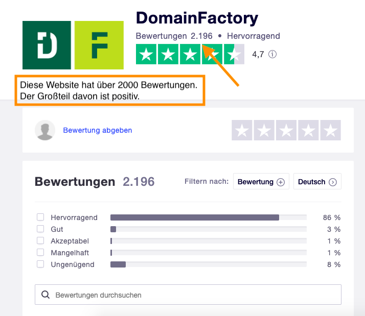 Bewertungen von DomainFactory