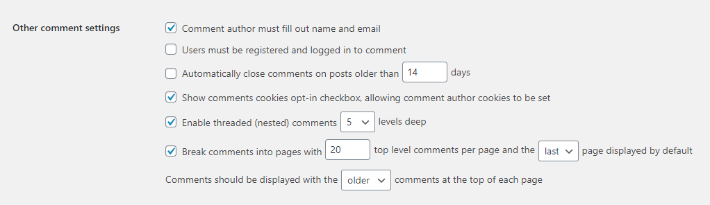 wordpress comment settings