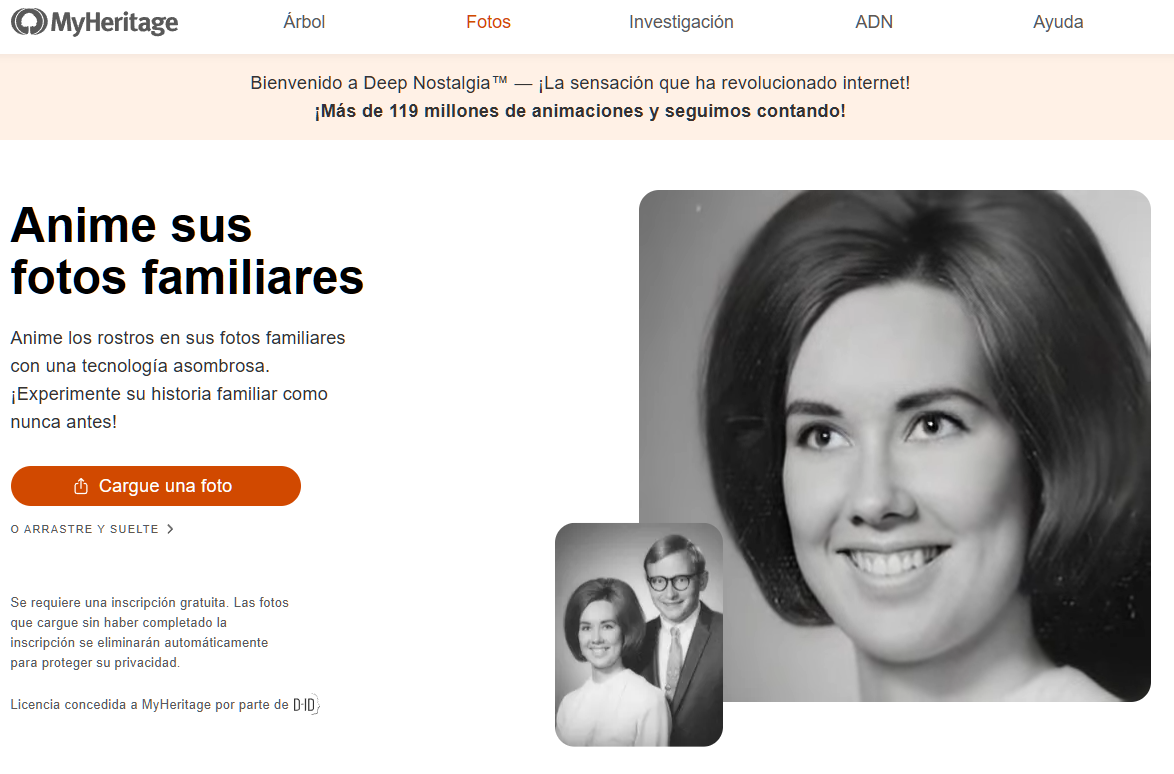 Deep Nostalgia, herramienta para animar fotografías antiguas