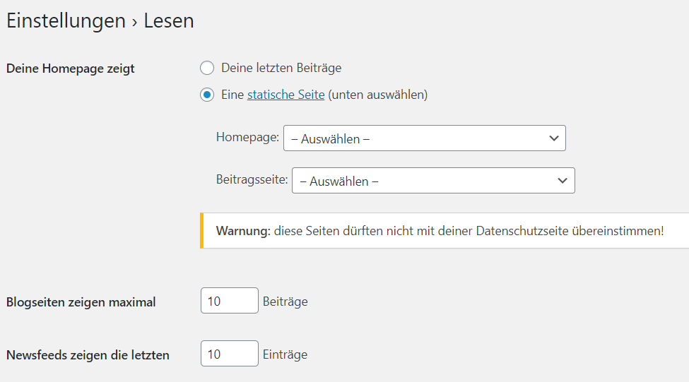 Wordpress Einstellungen Lesen