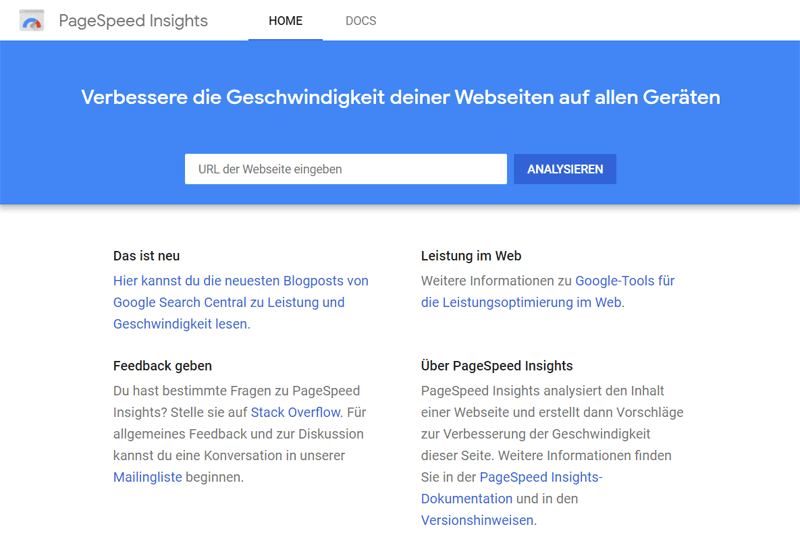 Googles Pagespeed Insights