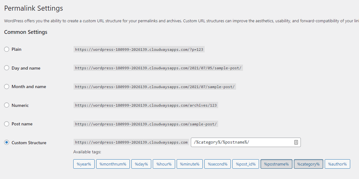 permalink structure wordpress