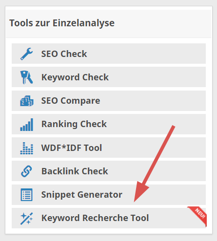 Keyword Recherche Tool im Seobility Dashboard