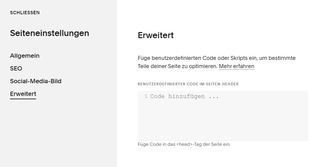 benutzerdefinierten Code hinzufügen