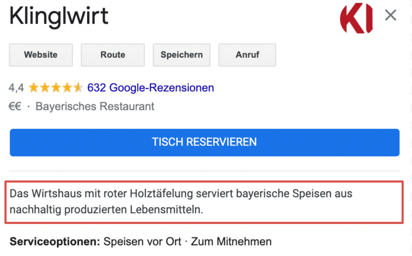 Beschreibung im Google My Business Profil