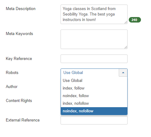 indexing options