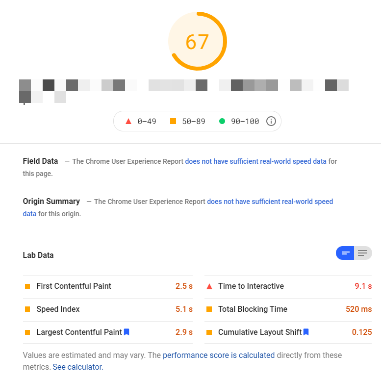 Pagespeed Insights Ergebnis einer Squarespace Seite