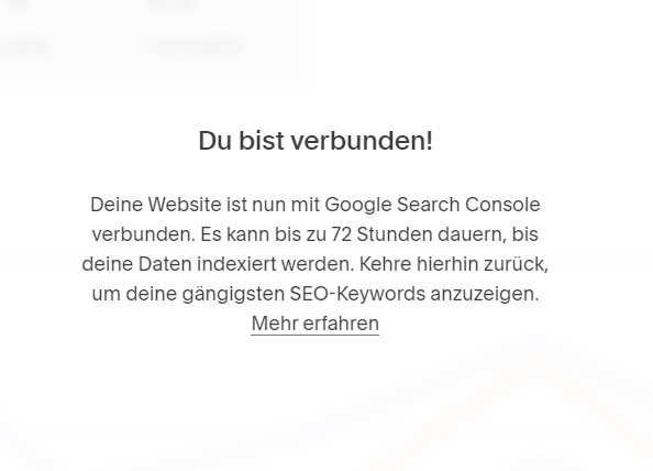 Search Console ist verbunden