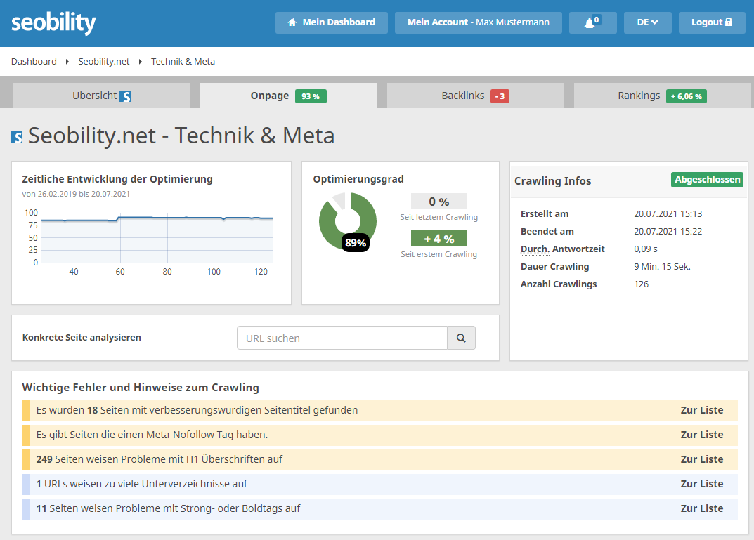 Technik & Meta Bereich in Seobility