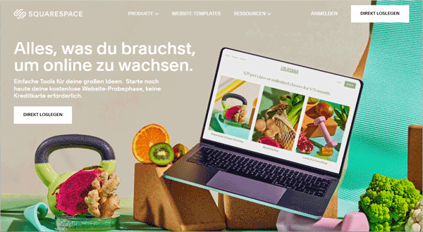 Startseite von Squarespace