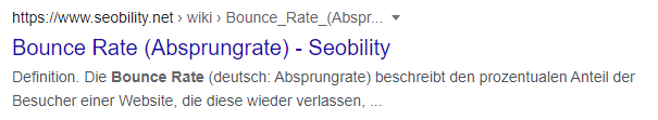 Snippet des Wiki Artikels über Bounce Rate