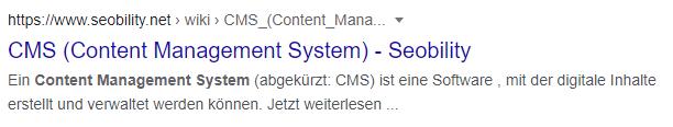 Snippet des Wiki Artikels über CMS