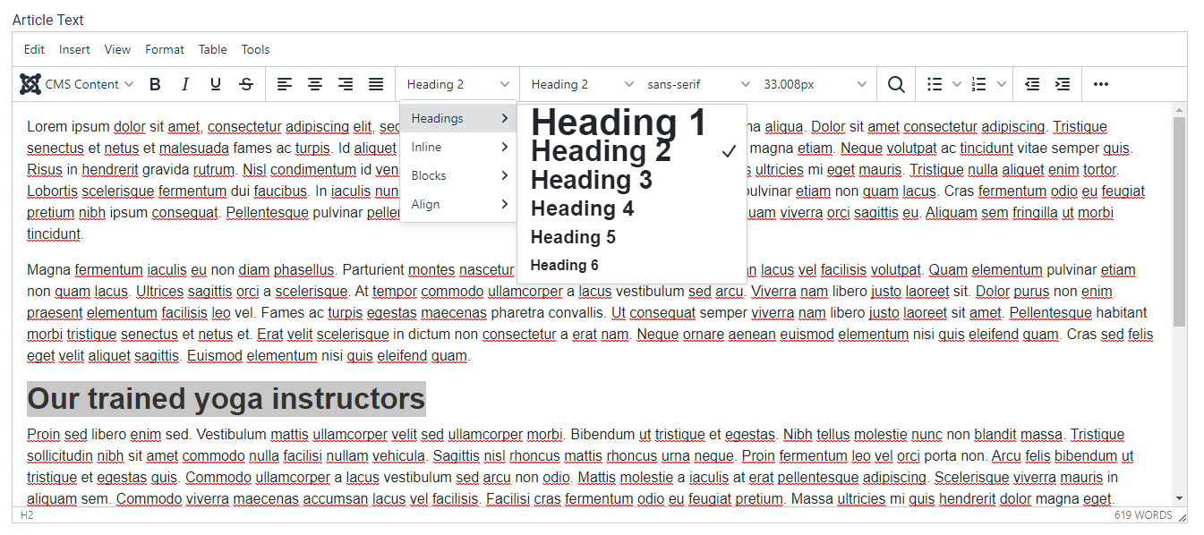 joomla 4 headings