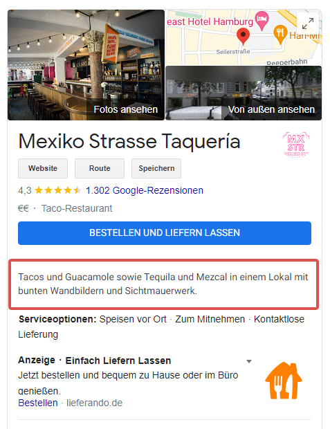 Beschreibung im Google Unternehmensprofil