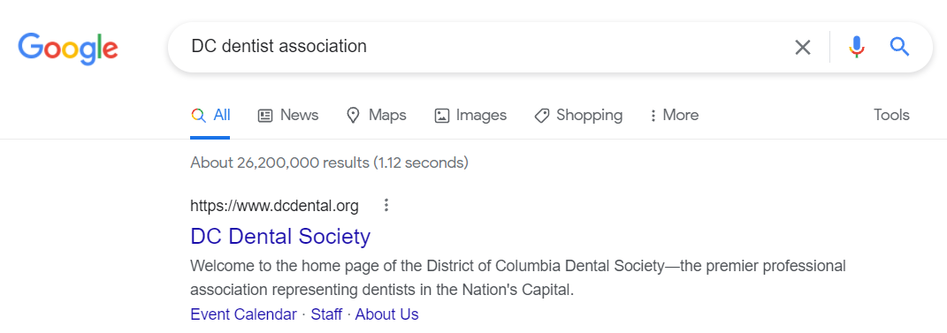 DC dentist assocation search