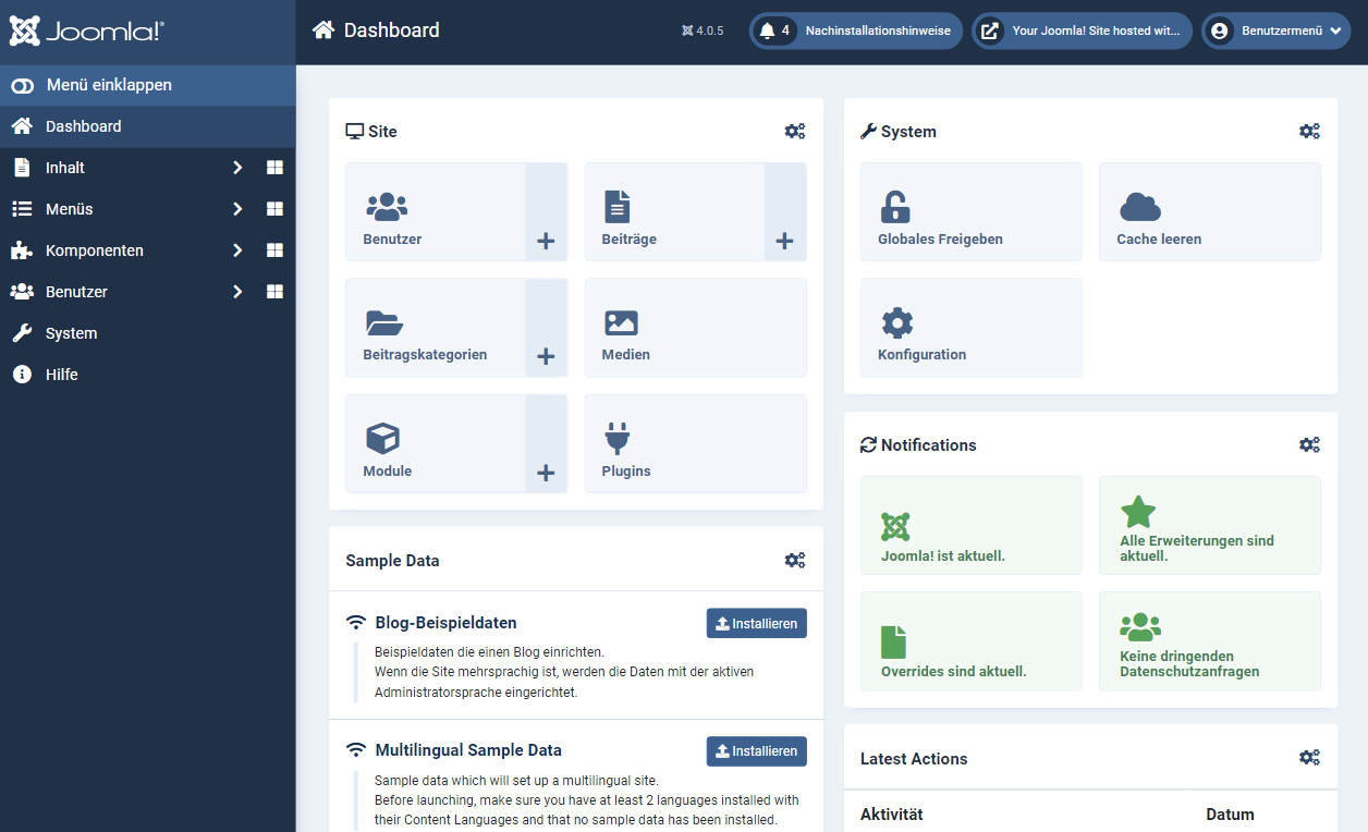 Joomla Dashboard