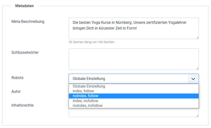 Einstellungen für die Robots.txt