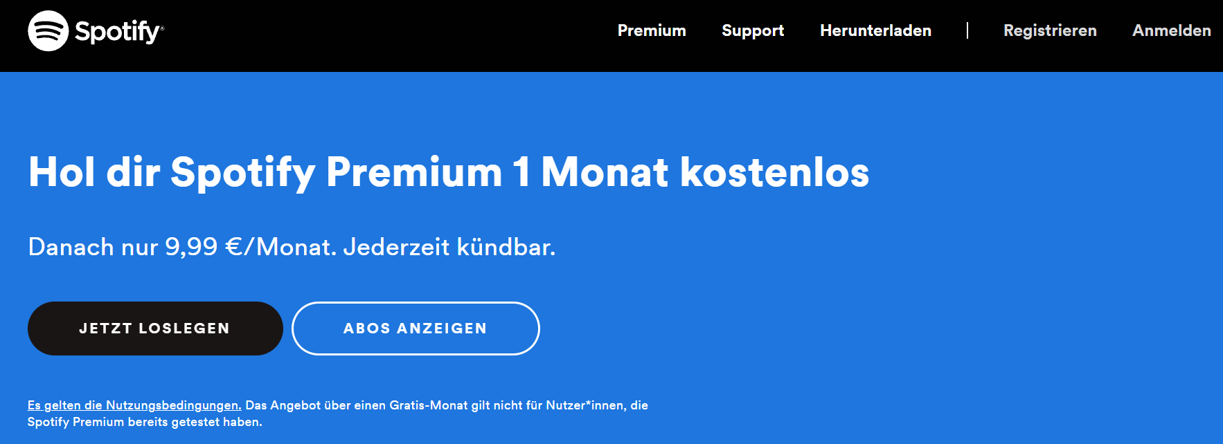 CTA above the fold bei spotify