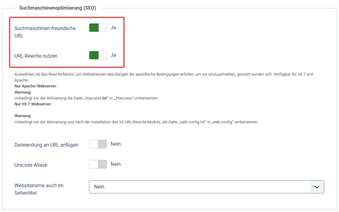 Suchmaschinen-freundliche URLs aktivieren