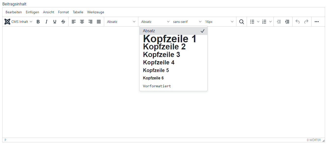 Überschriften in Joomla
