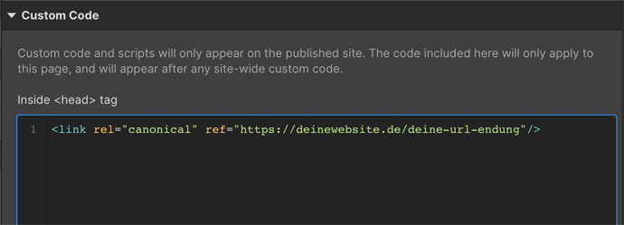 Canonical Tag mit Custom Code in Webflow festlegen