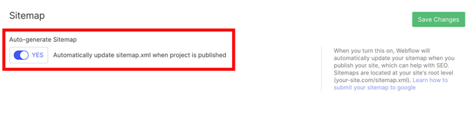automatische Erstellung einer Sitemap in Webflow deaktivieren