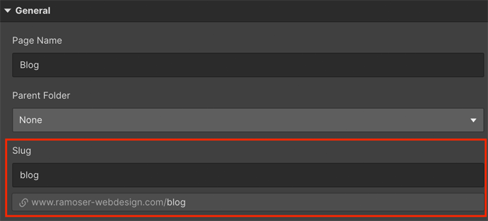 how to specify the URL slug in Webflow