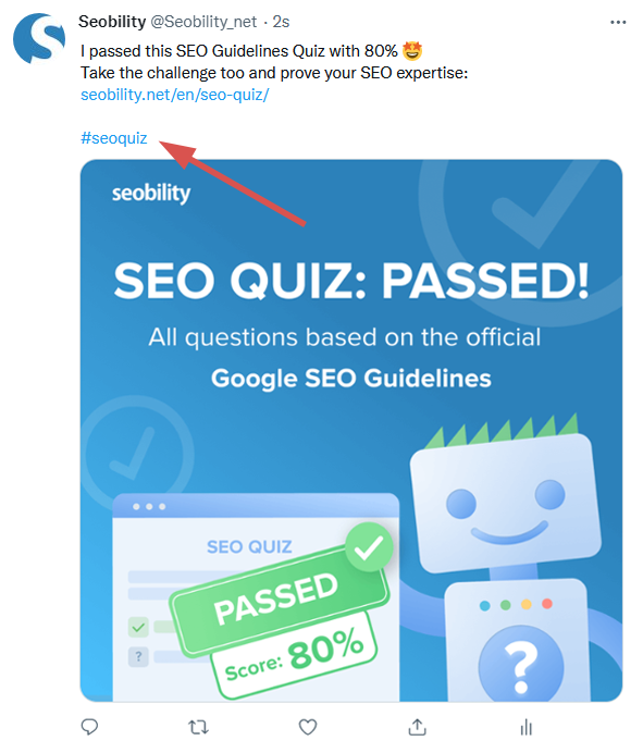 use the hashtag seoquiz in your post