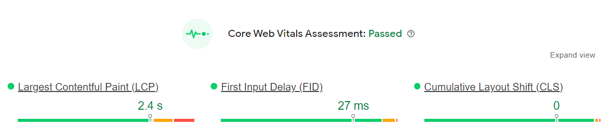 Core Web Vitals خوب