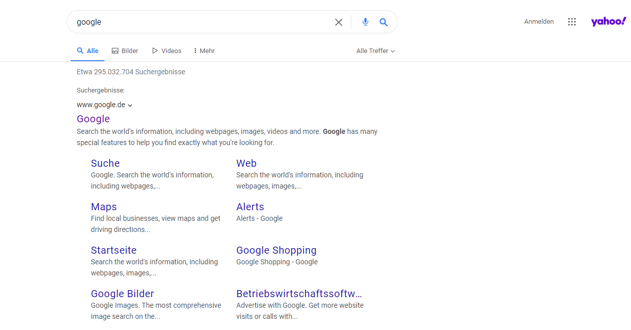 Suchintention der Suche nach google bei yahoo