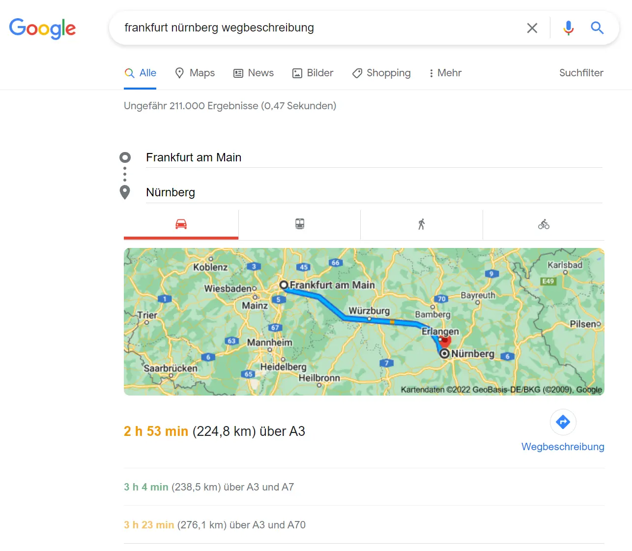 Maps Widget bei Wegbeschreibungen