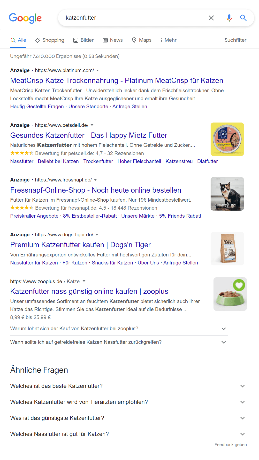Google Suche katzenfutter
