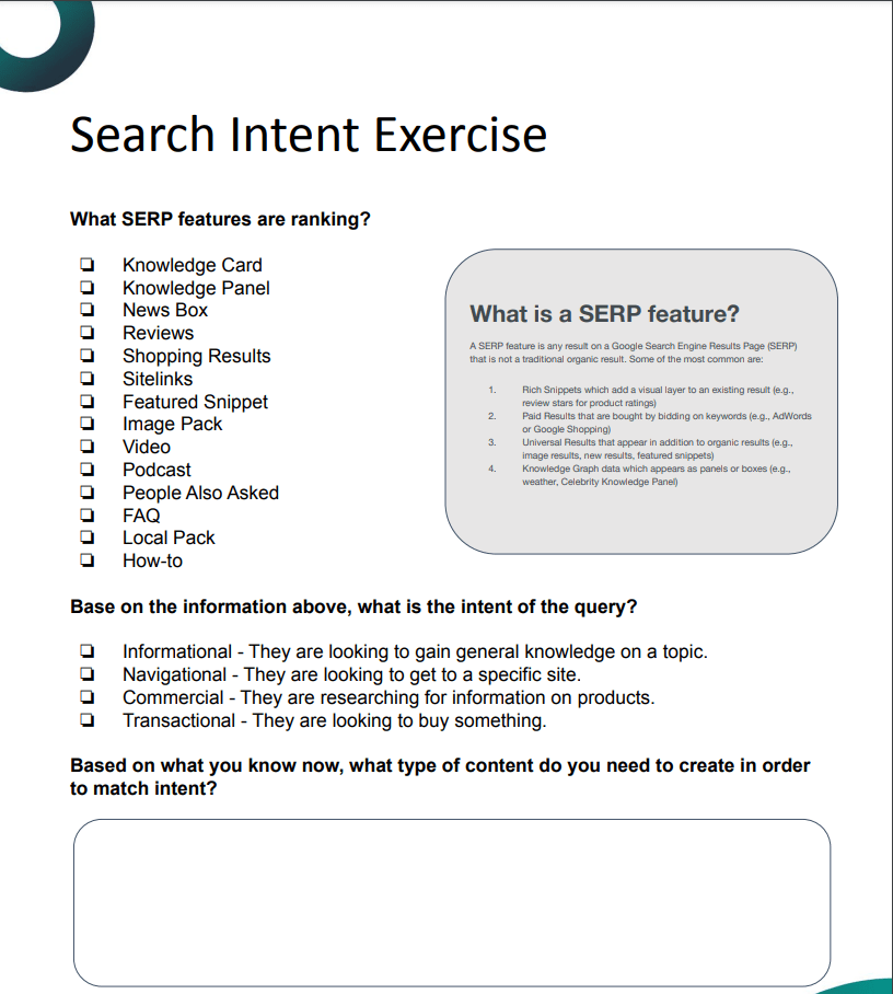 search intent exercise