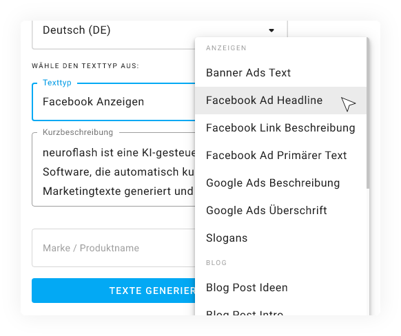 Texttypen in neuroflash