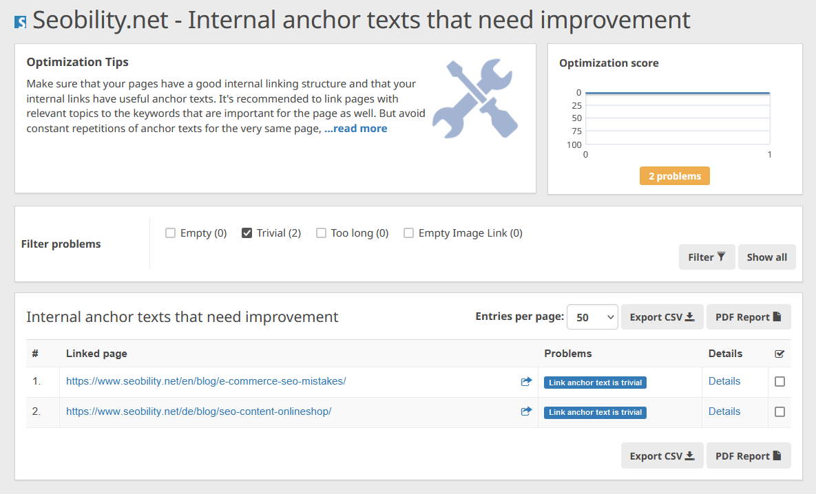 internal anchor texts that need improvement