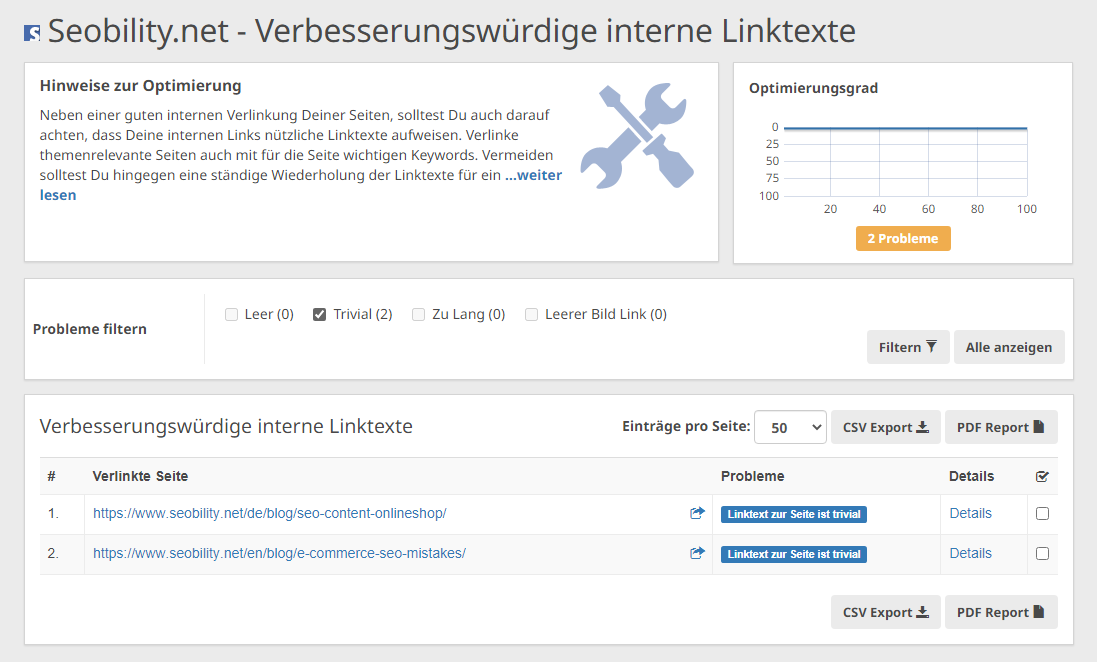 verbesserungswürdige interne Linktexte