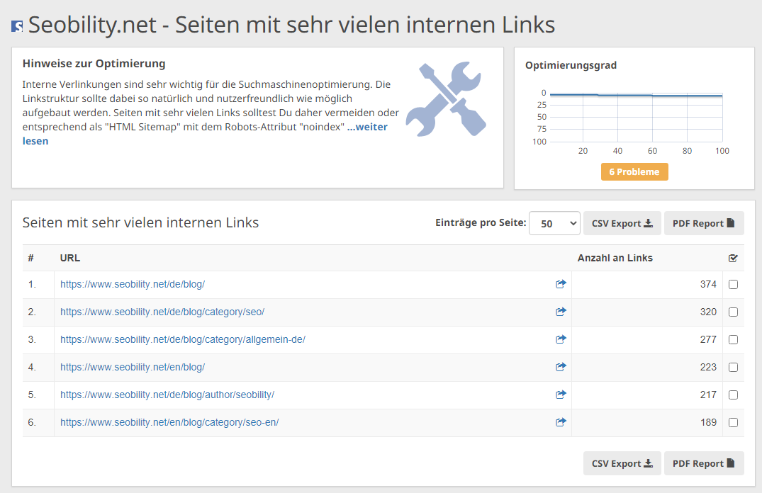 Seiten mit sehr vielen internen Links