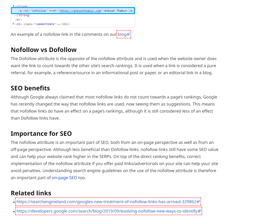 nofollow links in the Seobility wiki