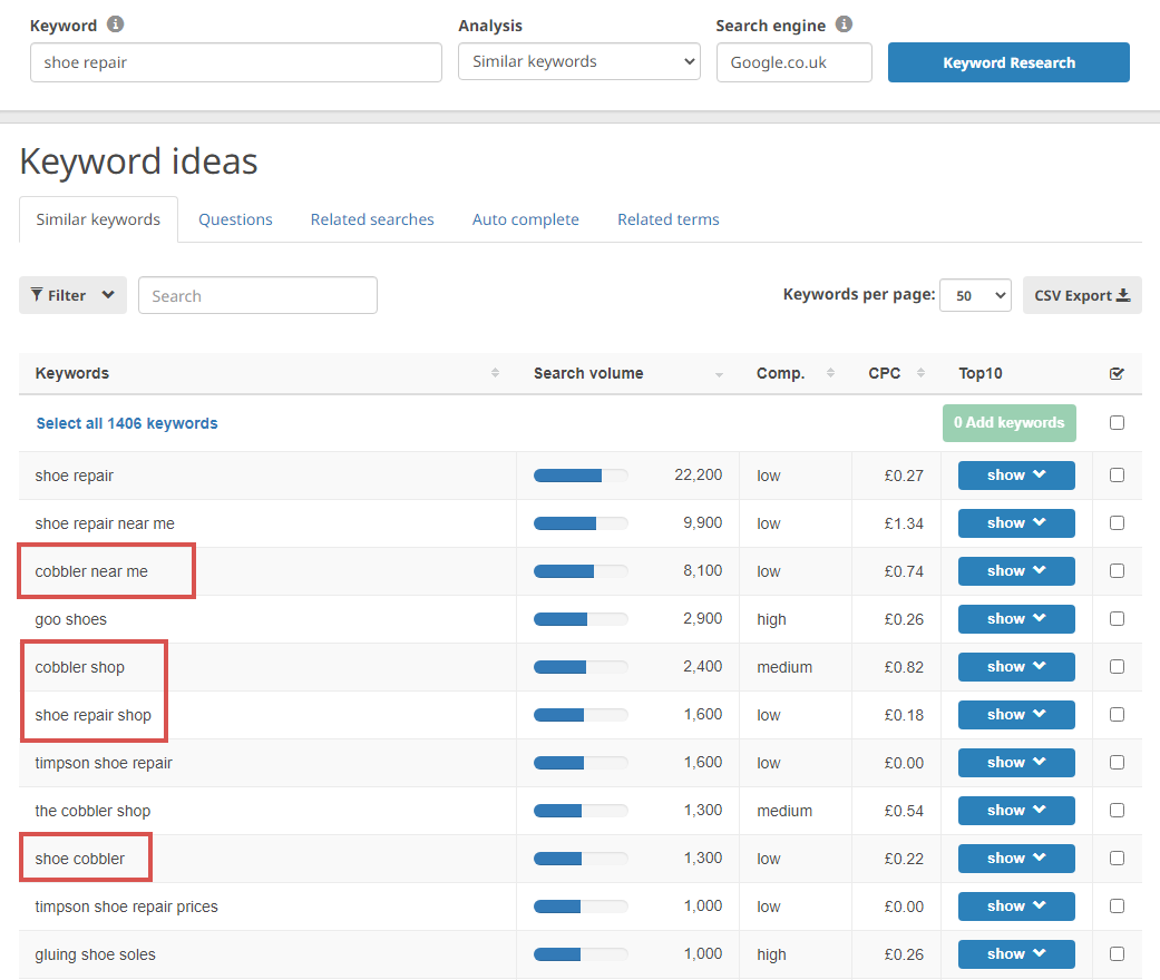 find keyword variations with Seobility