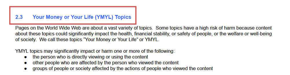 YMYL in Googles Quality Rater Guidelines
