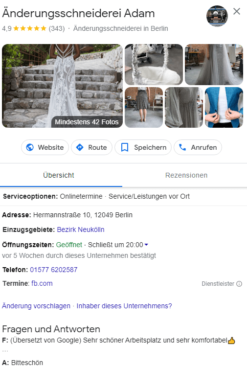 Google Unternehmensprofil Beispiel