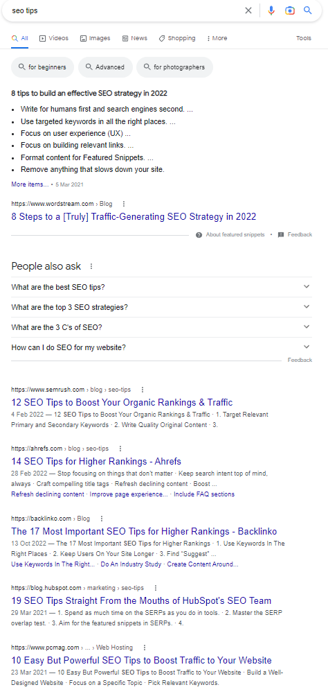 seo tips search