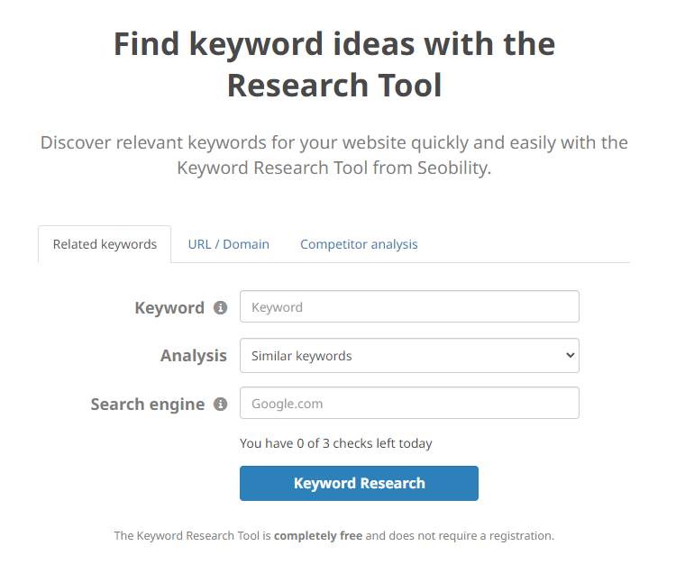 seobility keyword research tool