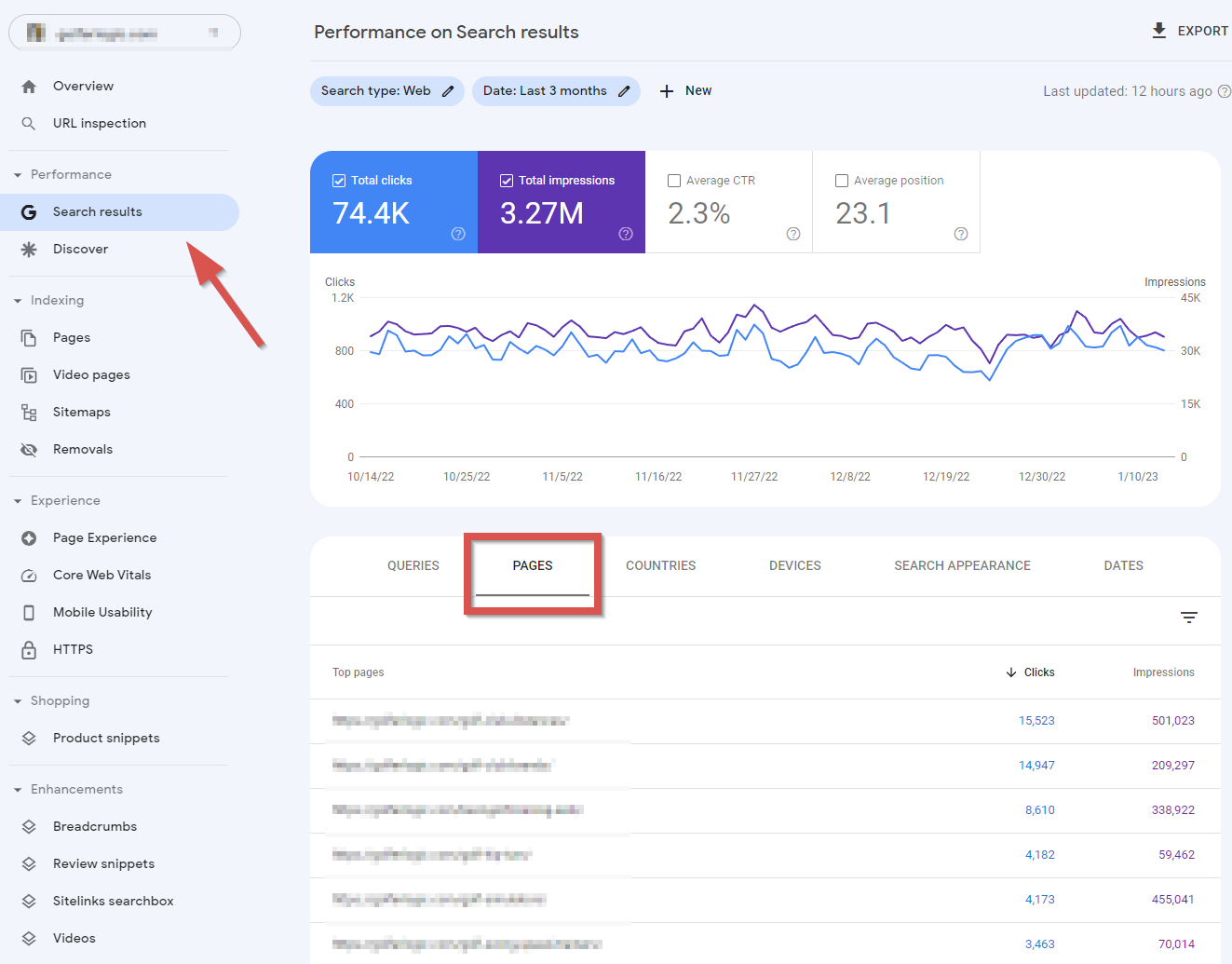 search console top landing pages