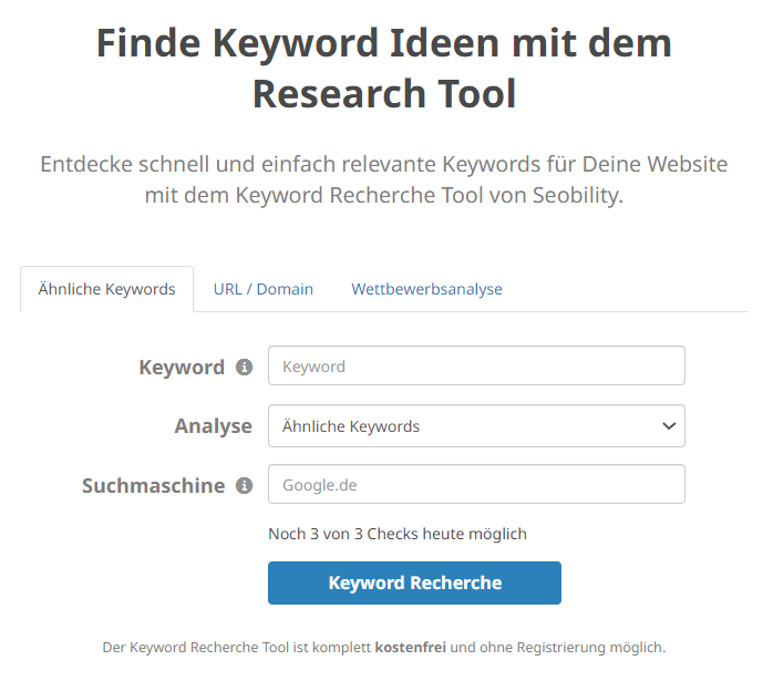 Keyword Recherche Tool von Seobility
