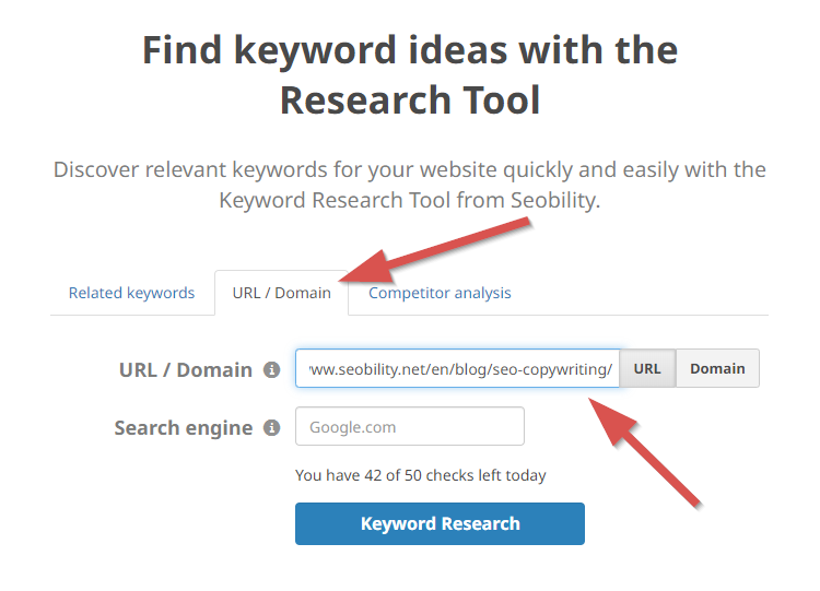 Analyse des Copywriting Guides im Keyword Recherche Tool