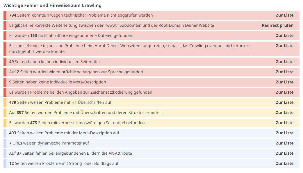 wichtige Fehler und Hinweise zum Crawling