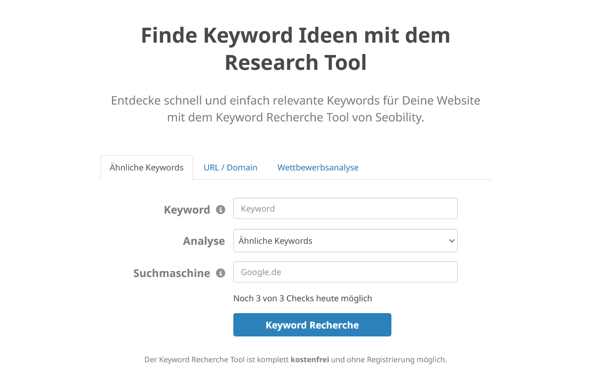 Keyword Recherche Tool von Seobility