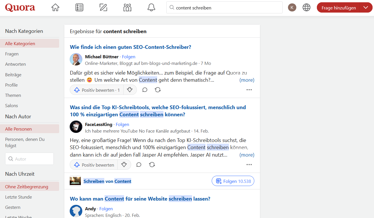 Quora als Recherchequelle für Content Ideen